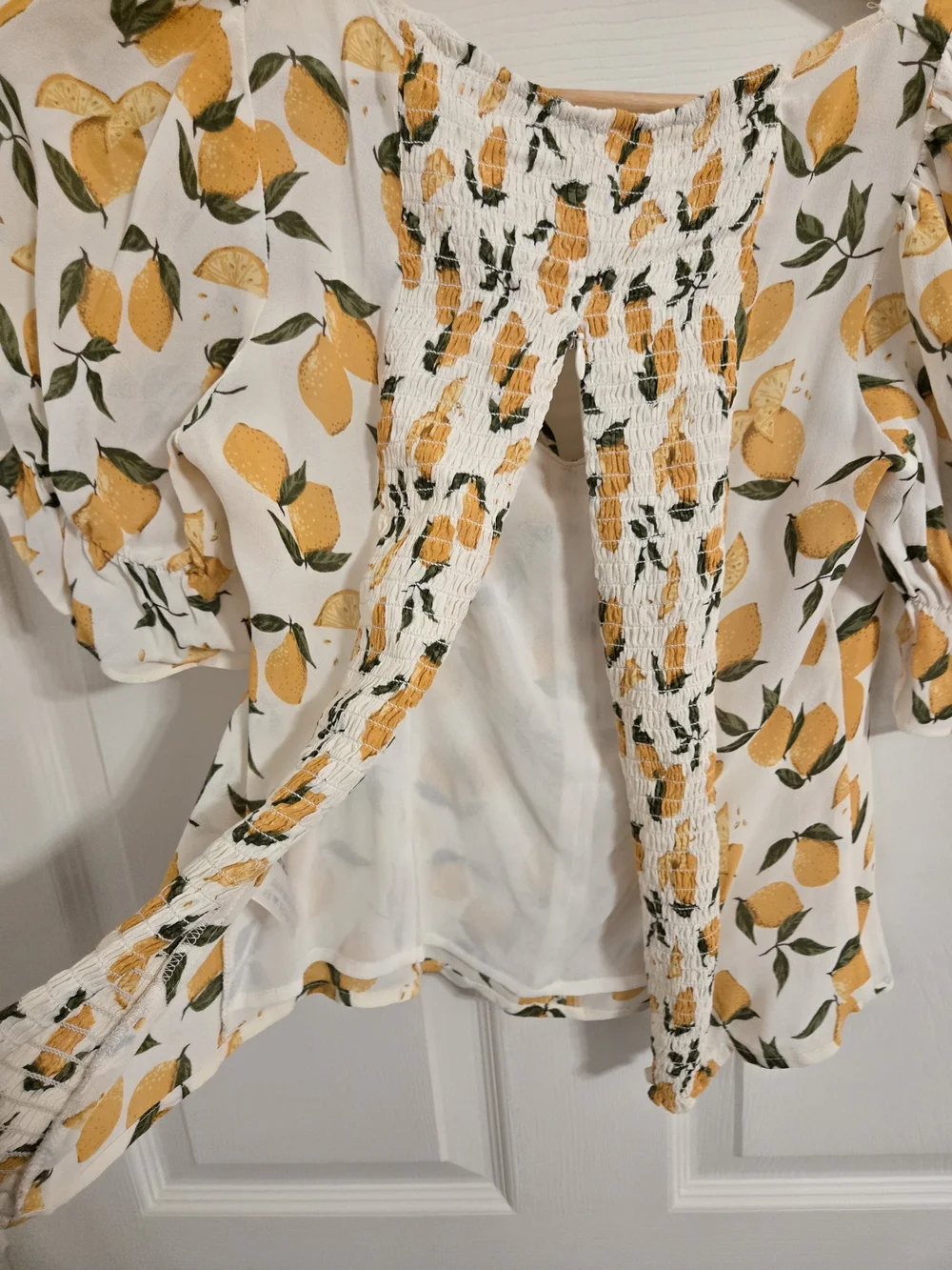 Reformation Lemon-Print Puff Sleeve Top - White, Yellow Size 6